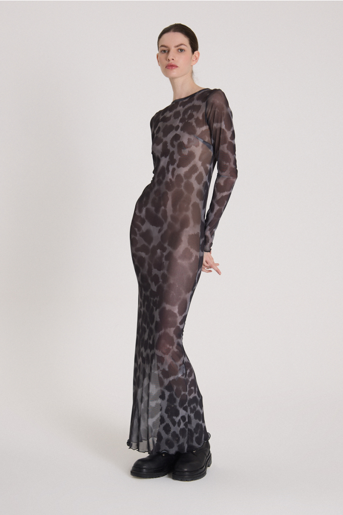 VESTIDO LARGO MESH GRIS