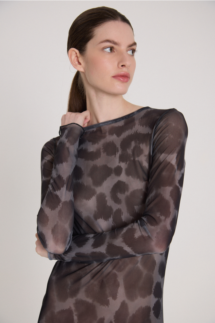 VESTIDO LARGO MESH GRIS