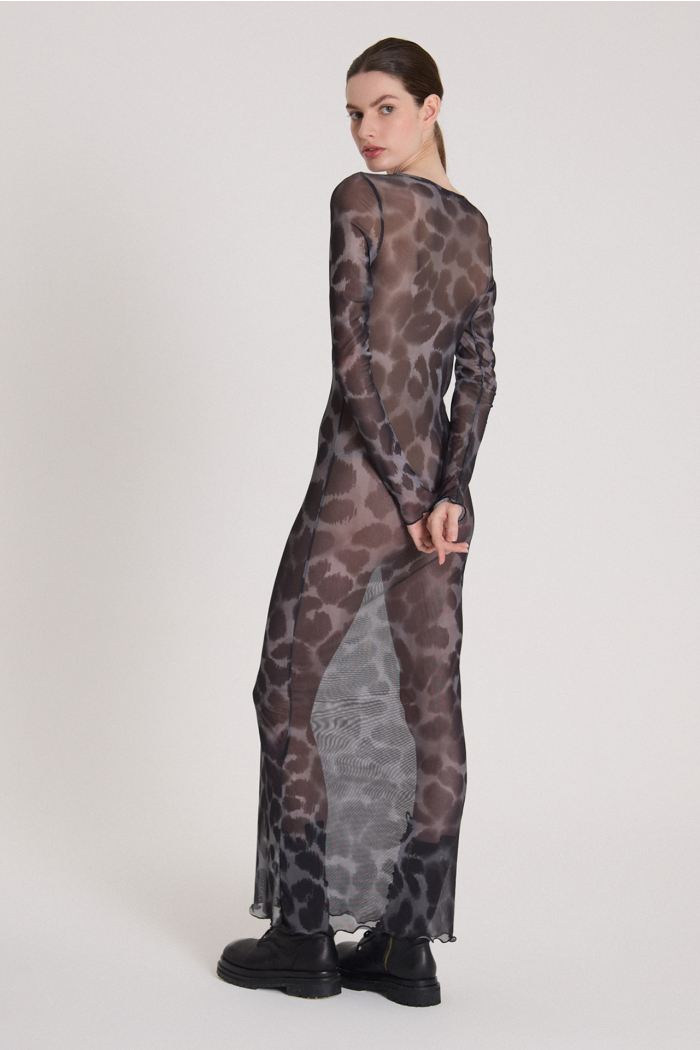 VESTIDO LARGO MESH GRIS